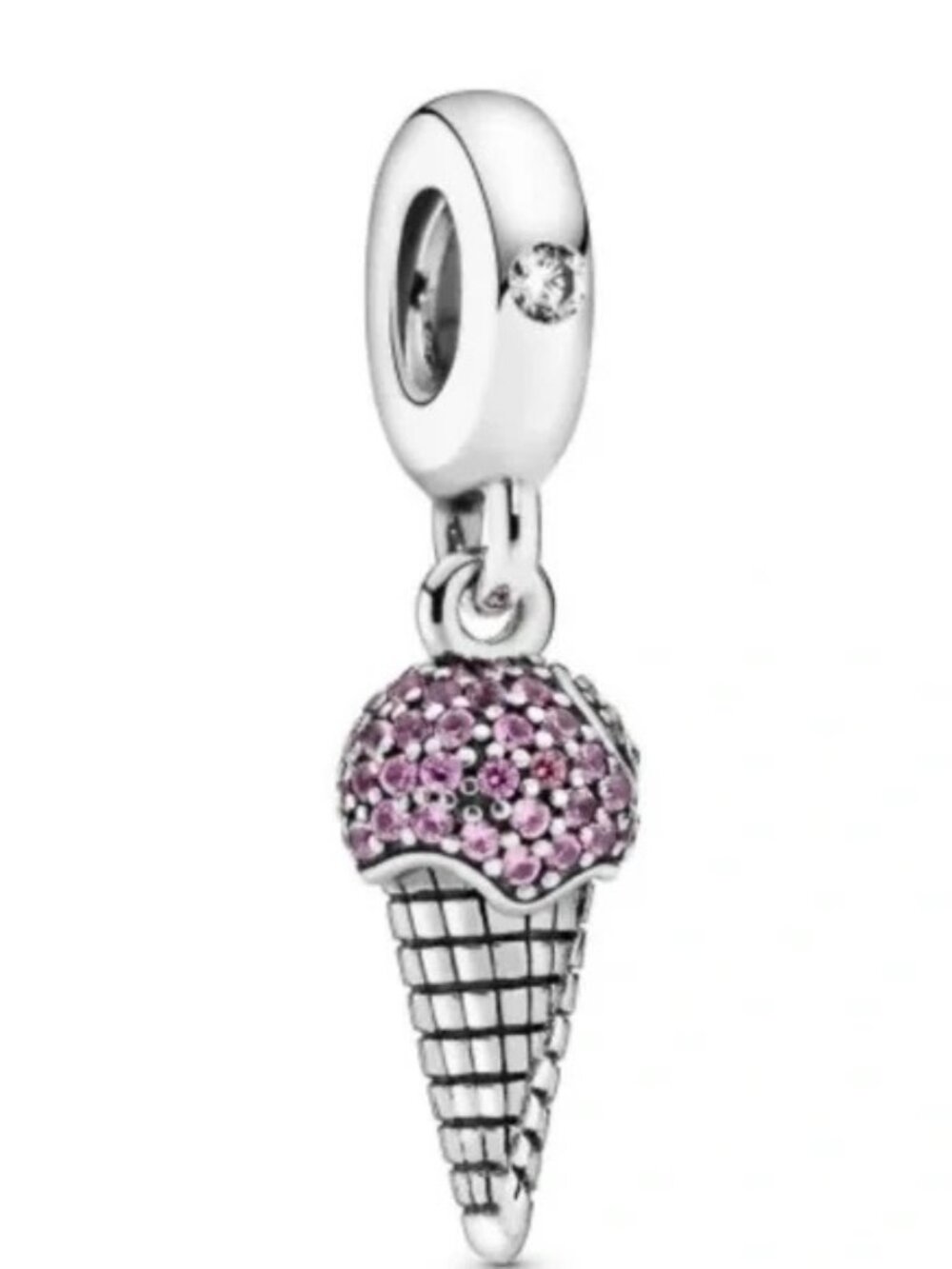 Pandora Ice Cream Cone Pink & Clear Sparkly CZ Dangle Bead Charm